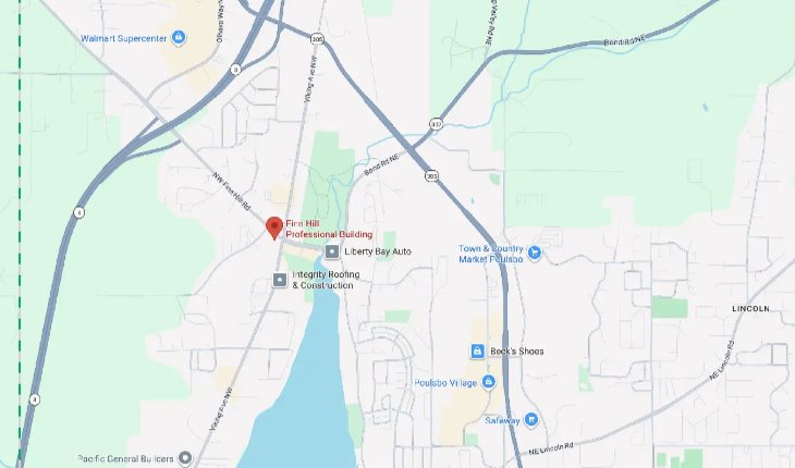 Map showing the new Finn Hill Professional Building location in Poulsbo